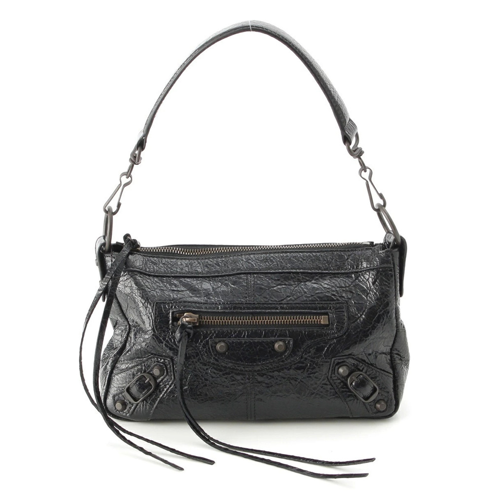 Balenciaga Le City Moto Leather Handbag Black